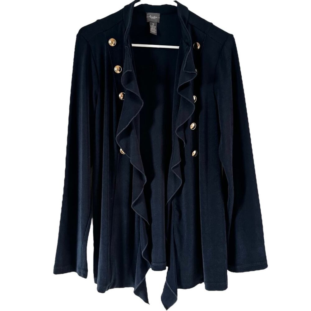 Travelers By Chico's Open Waterfall Cardigan Sweater Mid Length Navy Blue 2 L - Picture 1 of 5